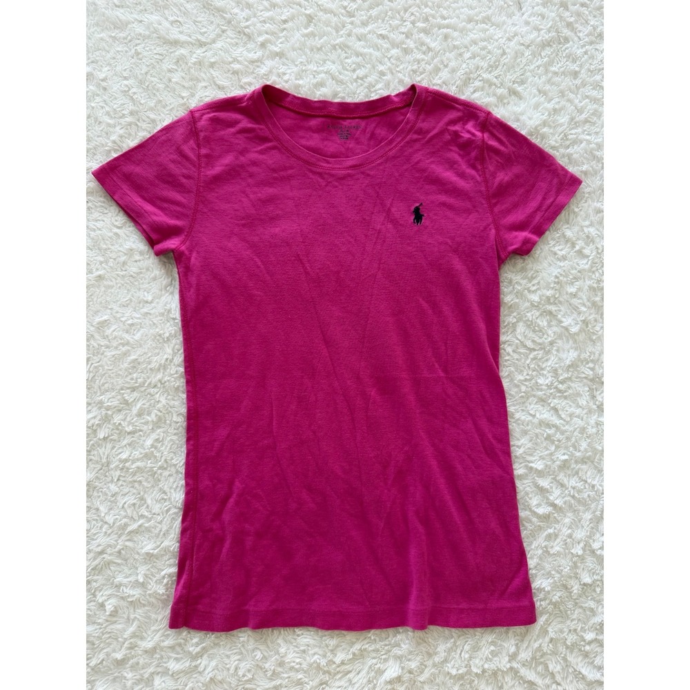 Ralph Lauren T-Shirt Girls XL (16) Short Sleeve Pony Logo Pink Excellent